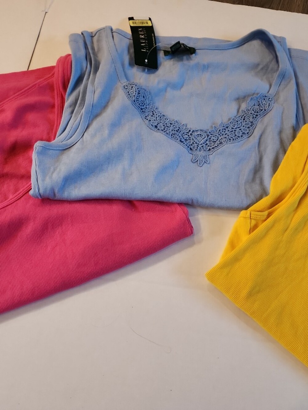 Lauren Ralph Lauren Hot Pink Ribbed Tank Top Lot XL Yellow Blue